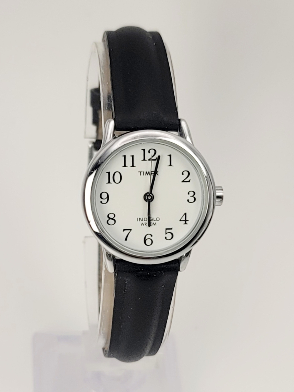 Timex Women's Indiglo Easy Reader Watch White Dial Black Leather Band